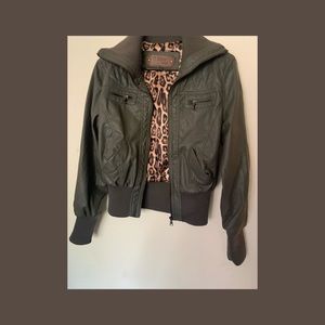 Olive pleather moto jacket, NEVER USED